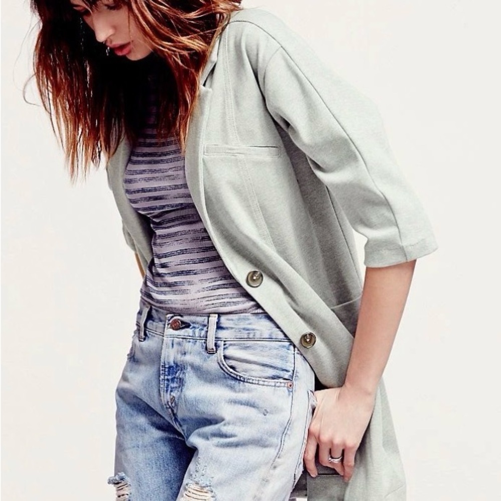 Free People Whole Story Knit Blazer Jacket gray